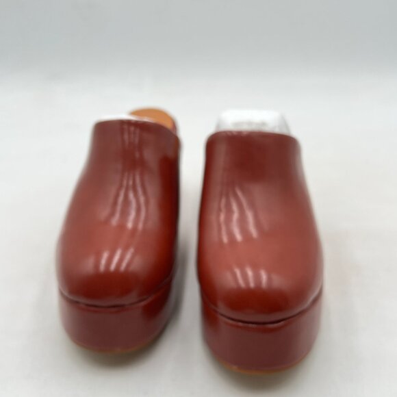 Pazzion Red Thick Platform Round Toe Mule Clogs Slip On Chunky High Heel Slipper - Picture 2 of 7